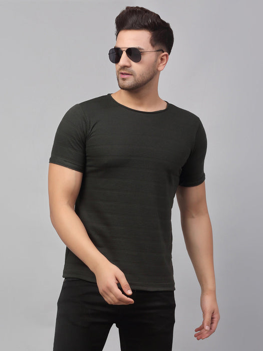 Self Textured Round Neck Half Sleeve T-Shirt