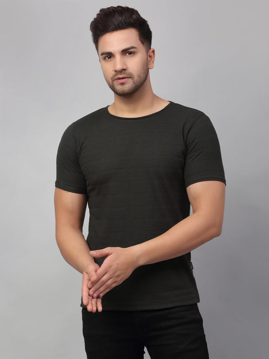 Self Textured Round Neck Half Sleeve T-Shirt