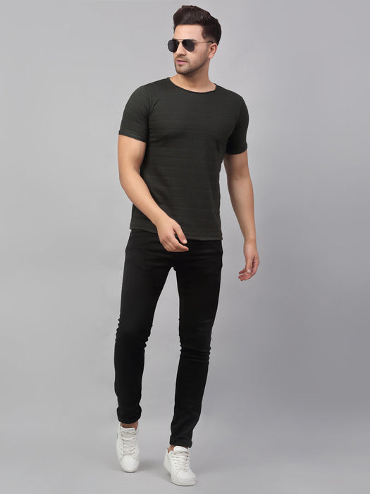 Self Textured Round Neck Half Sleeve T-Shirt