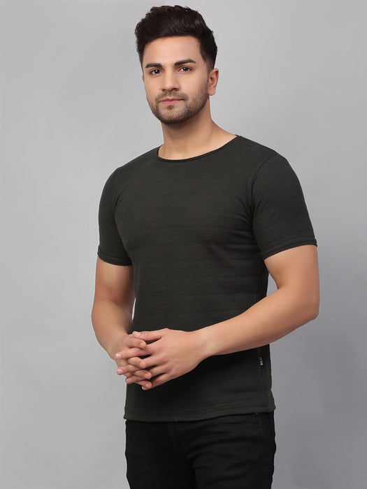 Self Textured Round Neck Half Sleeve T-Shirt