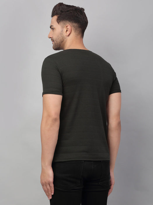 Self Textured Round Neck Half Sleeve T-Shirt