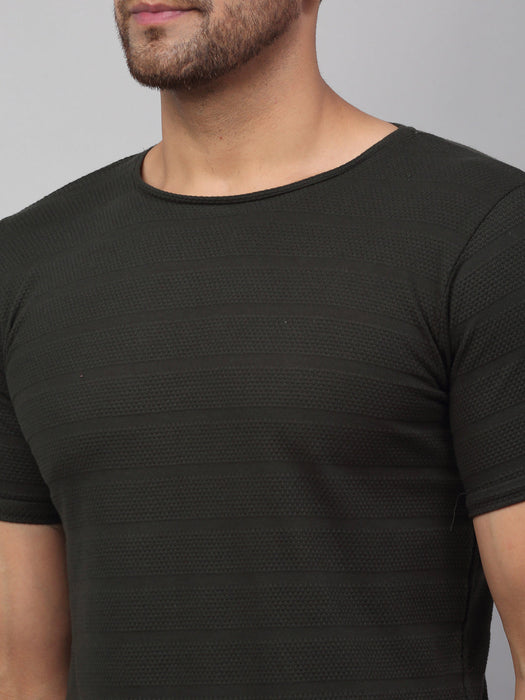 Self Textured Round Neck Half Sleeve T-Shirt