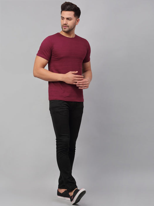 Self Textured Round Neck Half Sleeve T-Shirt