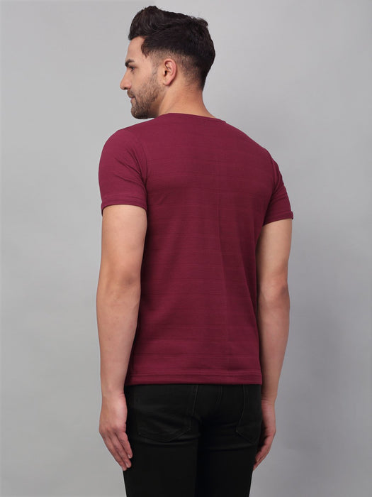 Self Textured Round Neck Half Sleeve T-Shirt