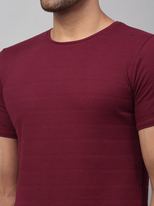 Self Textured Round Neck Half Sleeve T-Shirt