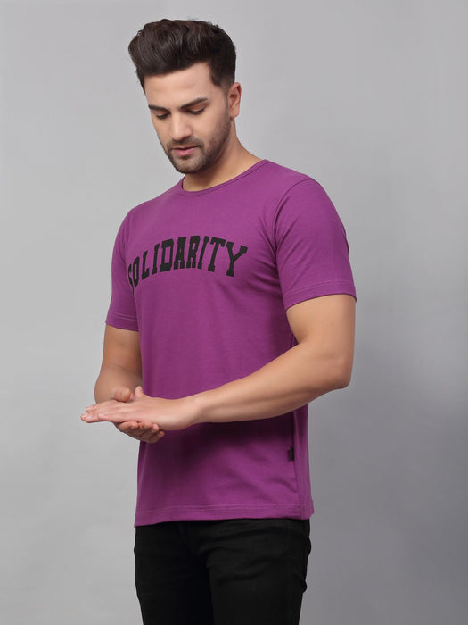 Purple Printed Cotton Half Sleeve T-Shirt