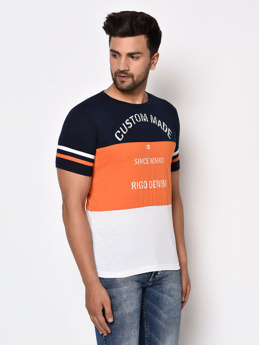 Colorblock Printed Round Neck Cotton Half Sleeve T-Shirt