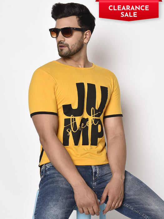 Yellow Contrast Detail Printed Cotton Half Sleeve T-Shirt