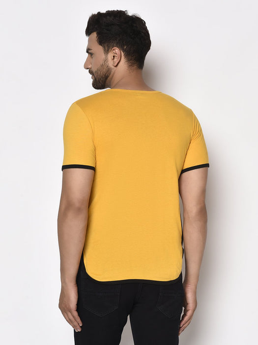 Yellow Contrast Detail Printed Cotton Half Sleeve T-Shirt