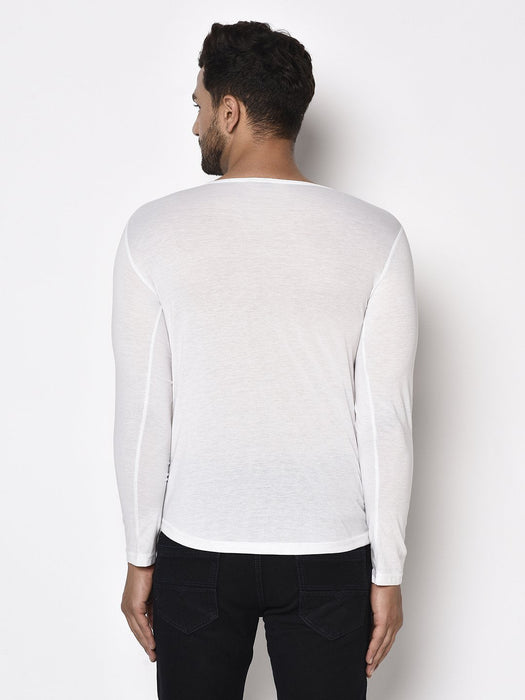 White THE END Printed Round Neck Full Sleeve T-Shirt