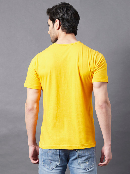 Yellow Placement Print Round Neck Half Sleeve T-Shirt