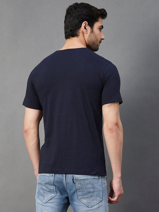 Navy Placement Print Round Neck Half Sleeve T-Shirt