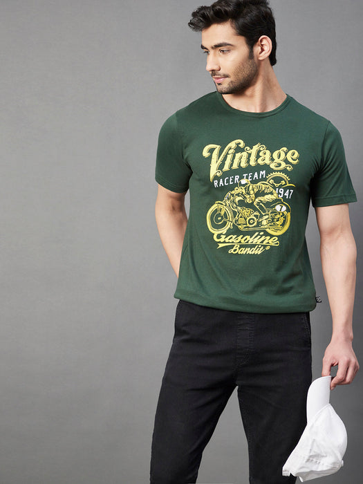 Typography Print Round Neck Half Sleeve T-Shirt