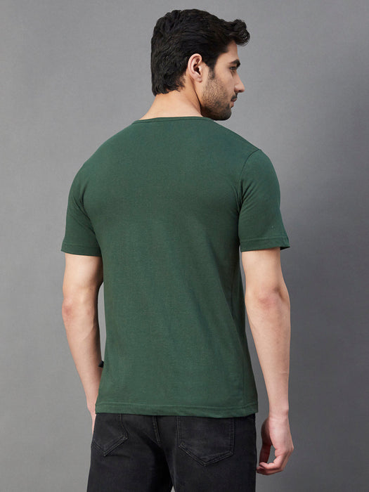 Bottle Green VINTAGE Print Round Neck Half Sleeve T-Shirt