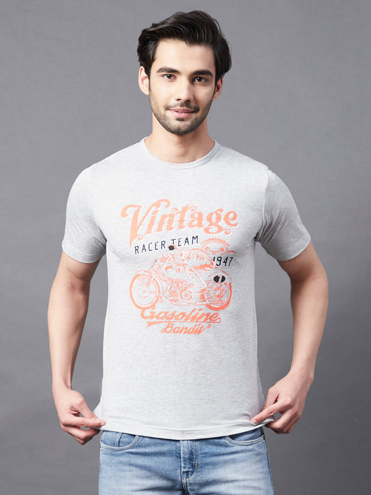 Grey VINTAGE Print Round Neck Half Sleeve T-Shirt