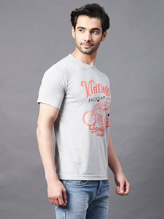 Grey VINTAGE Print Round Neck Half Sleeve T-Shirt