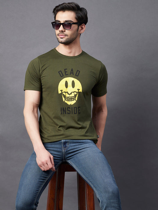 Army Green Print Round Neck Half Sleeve T-Shirt