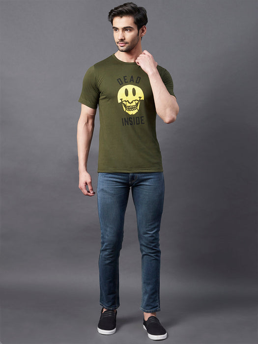 Army Green Print Round Neck Half Sleeve T-Shirt