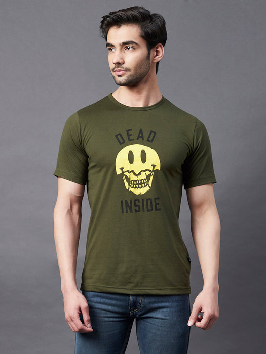 Army Green Print Round Neck Half Sleeve T-Shirt