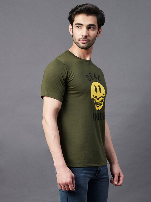 Army Green Print Round Neck Half Sleeve T-Shirt