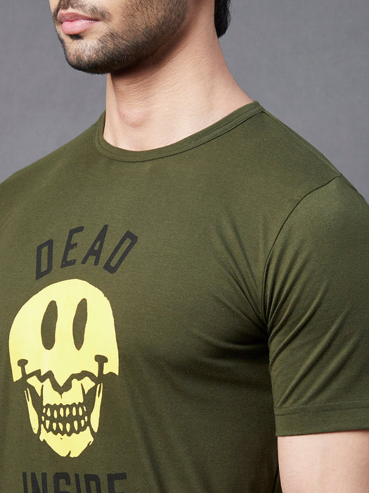 Army Green Print Round Neck Half Sleeve T-Shirt