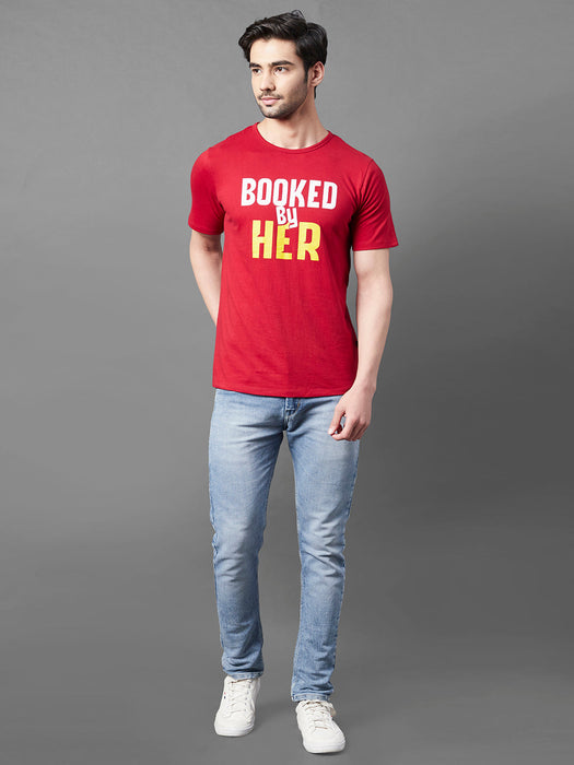 Maroon Typo Print Round Neck Half Sleeve T-Shirt