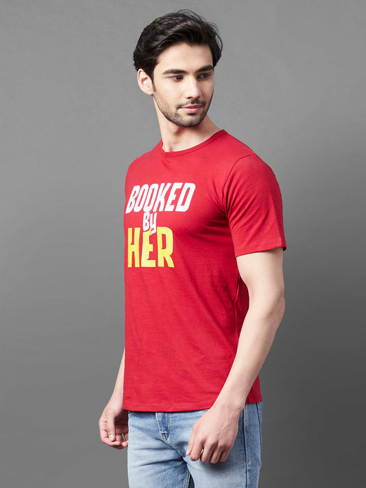 Maroon Typo Print Round Neck Half Sleeve T-Shirt