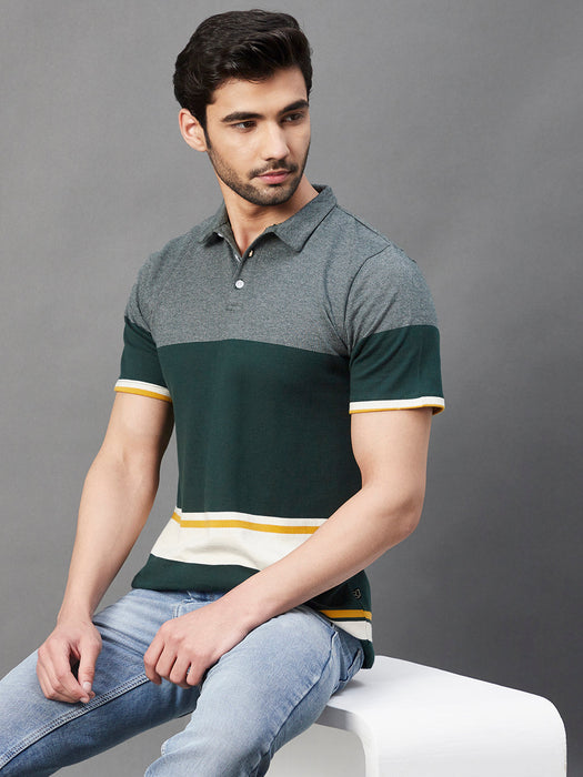 Multi Stripe Polo Collar Half Sleeve T-Shirt