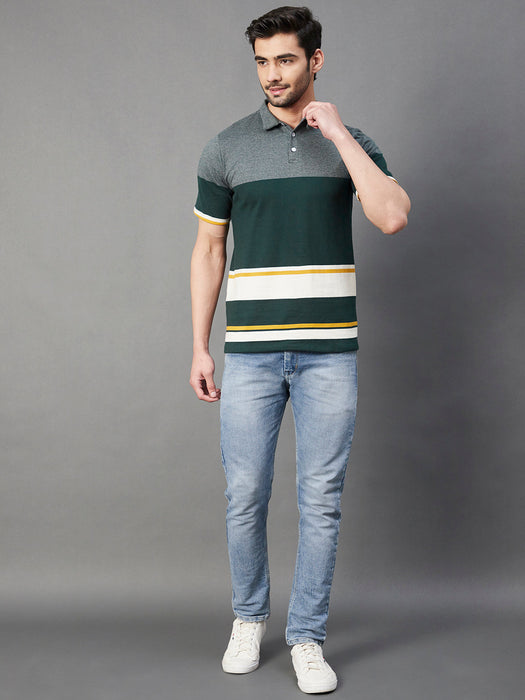 Multi Stripe Polo Collar Half Sleeve T-Shirt