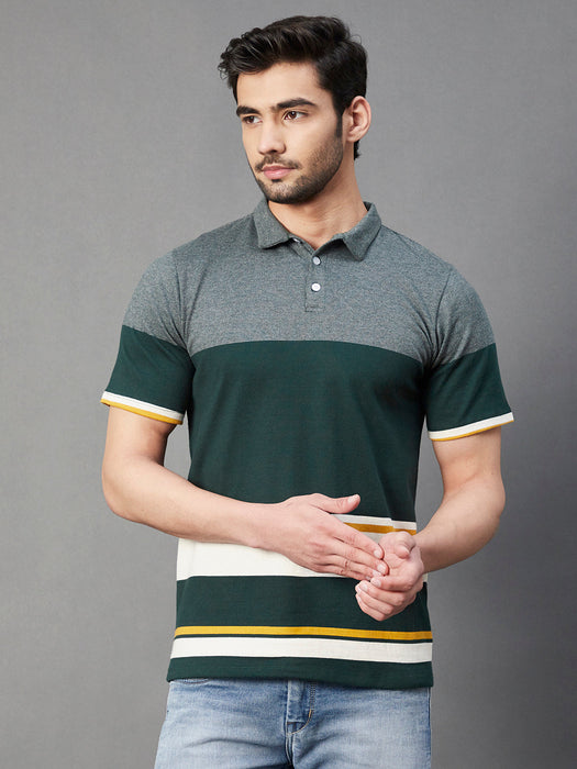 Multi Stripe Polo Collar Half Sleeve T-Shirt