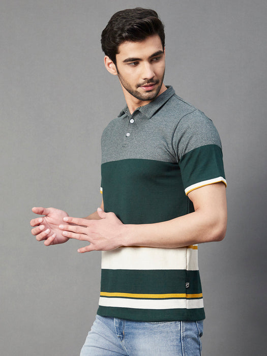 Multi Stripe Polo Collar Half Sleeve T-Shirt