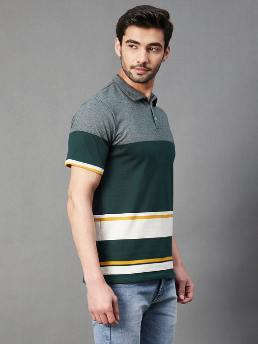 Multi Stripe Polo Collar Half Sleeve T-Shirt