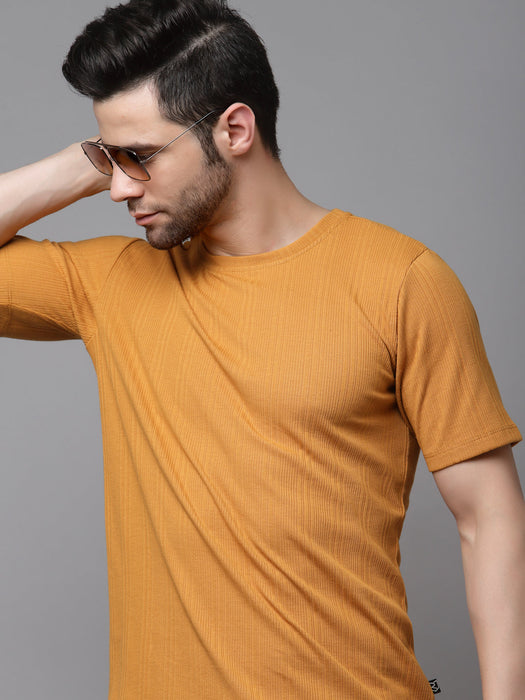 Drop Needle Self Textured Half Sleeves T-shirt