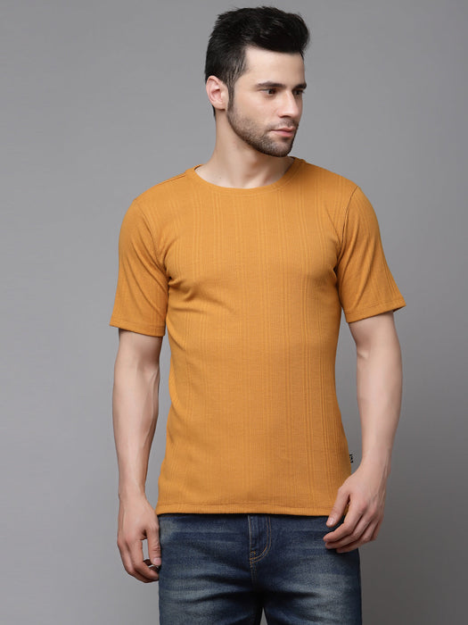 Drop Needle Self Textured Half Sleeves T-shirt