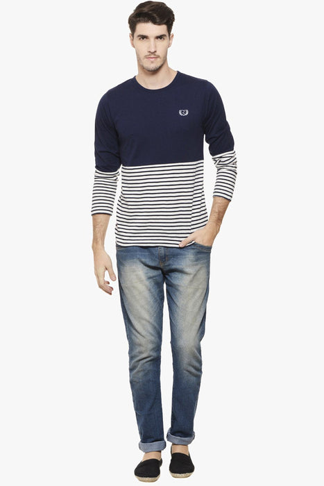 Navy Solid & Stripe Tee Full Sleeve