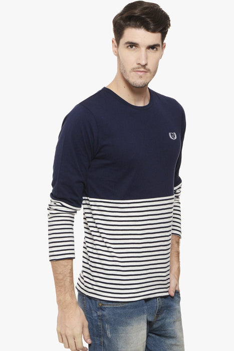 Navy Solid & Stripe Tee Full Sleeve