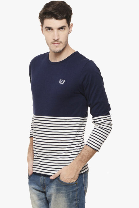 Navy Solid & Stripe Tee Full Sleeve