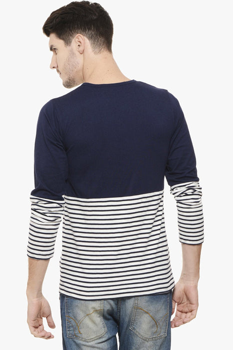 Navy Solid & Stripe Tee Full Sleeve