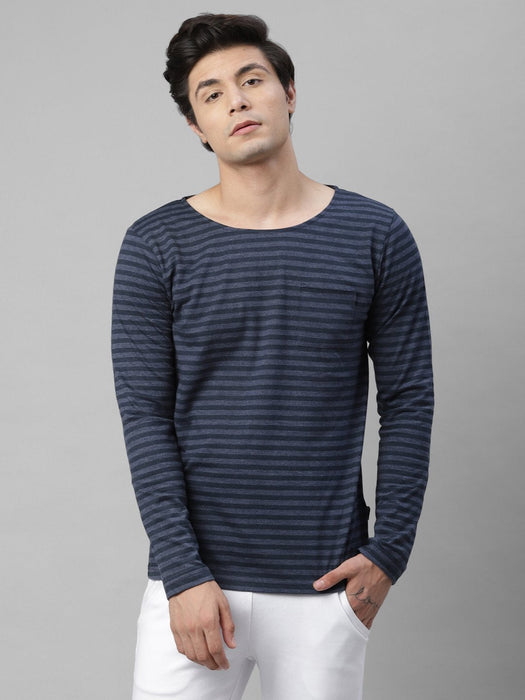 Navy Stripe Scoop Neck Cotton Full Sleeve T-Shirt