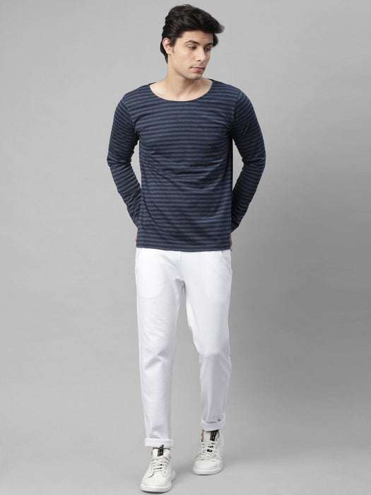 Navy Stripe Scoop Neck Cotton Full Sleeve T-Shirt