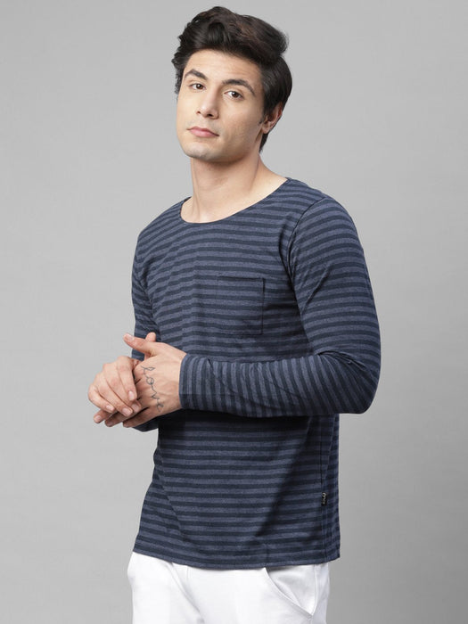 Navy Stripe Scoop Neck Cotton Full Sleeve T-Shirt