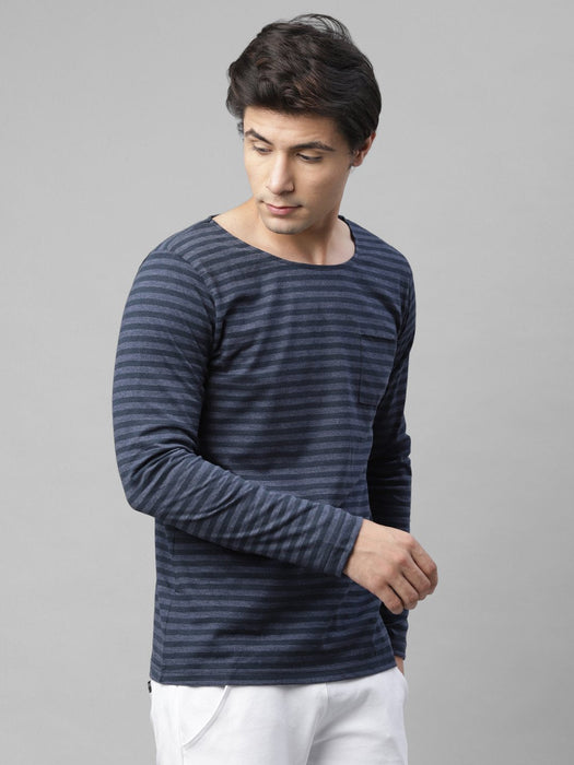 Navy Stripe Scoop Neck Cotton Full Sleeve T-Shirt