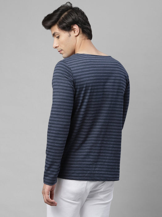 Navy Stripe Scoop Neck Cotton Full Sleeve T-Shirt