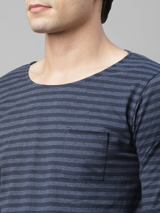 Navy Stripe Scoop Neck Cotton Full Sleeve T-Shirt