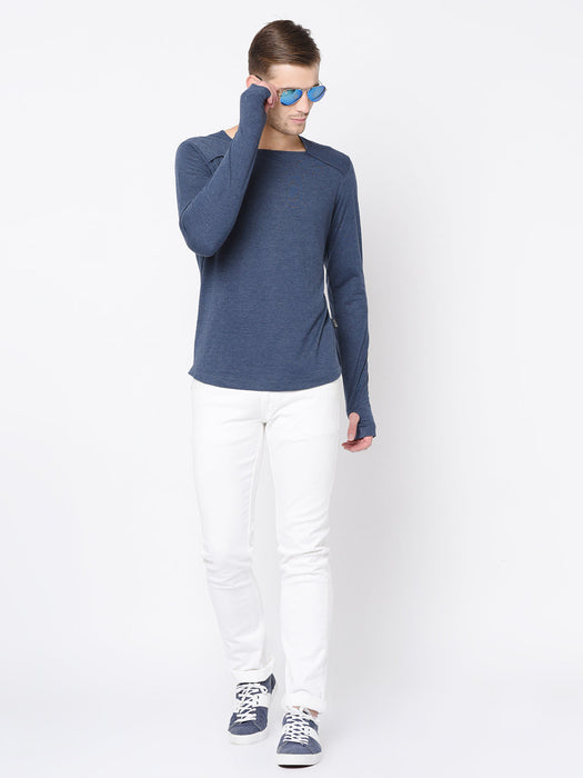 Square Neck Cotton Thumbhole Sleeve T-Shirt