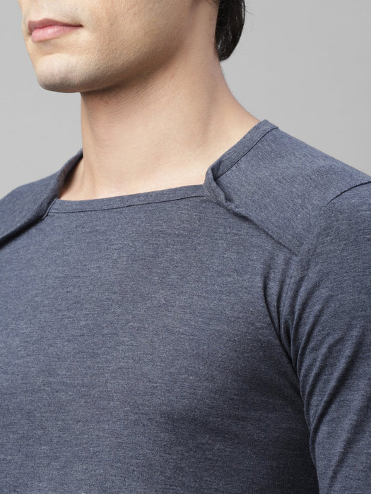 Blue Melange Square Neck Cotton Full Sleeve T-Shirt