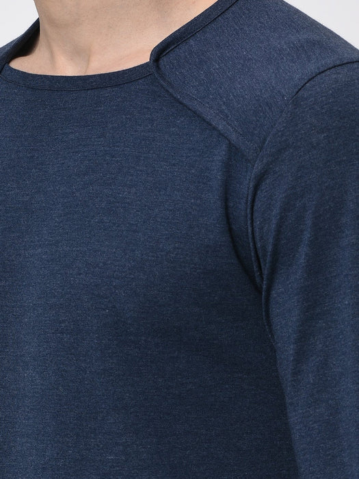 Blue Melange Square Neck With Thumbhole Full Sleeve T-Shirt for Men