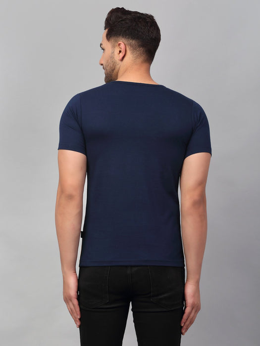 Navy Grey Mustard Color Block Cotton Half Sleeve T-Shirt