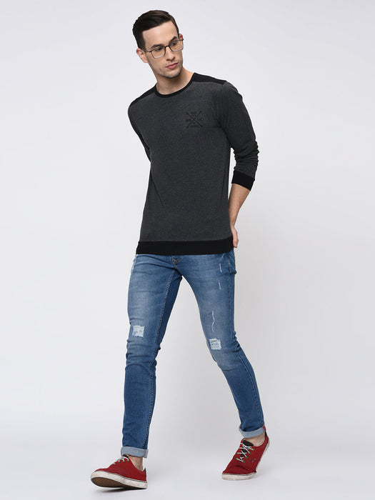 Contrast Back Yoke With Logo Print Full Sleeve T-Shirt for Men