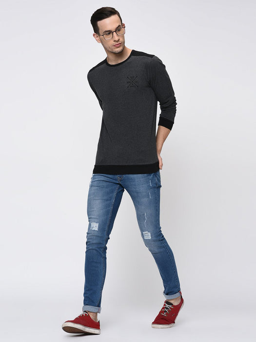 Contrast Back Yoke With Logo Full Sleeve T-Shirt for Men